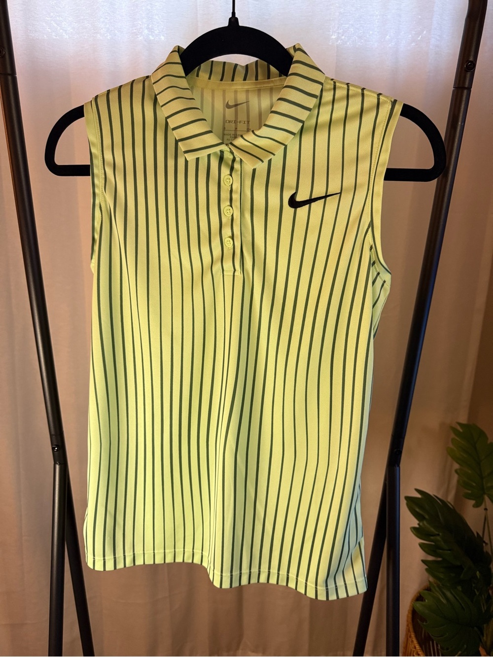 Nike Dri-FIT Sleeveless Polo Lime Pinstripe Women’s S